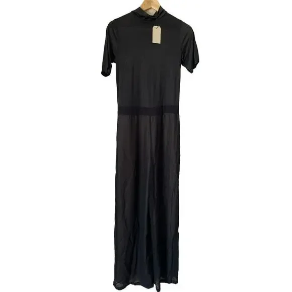 UNIQ Mock Turtleneck Short Sleeve Black Wide Leg Jumpsuit size Large NWT - Picture 1 of 6